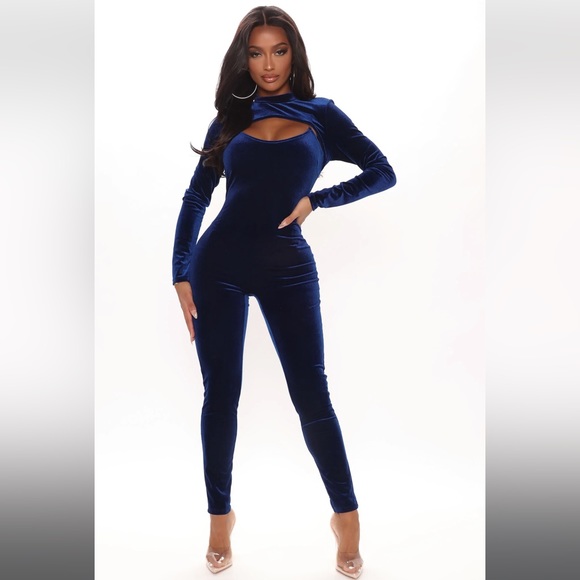 Fashion Nova Pants - Stephanie Velvet Bolero Jumpsuit Royal Blue